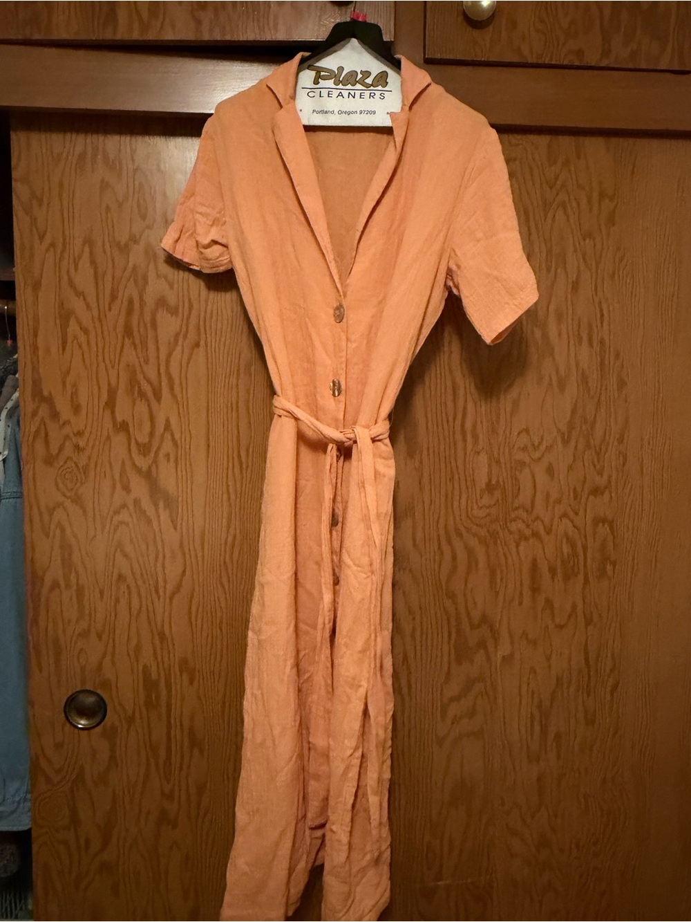 Maurie + Eve Peach Button-Front Maxi Dress with Self Tie